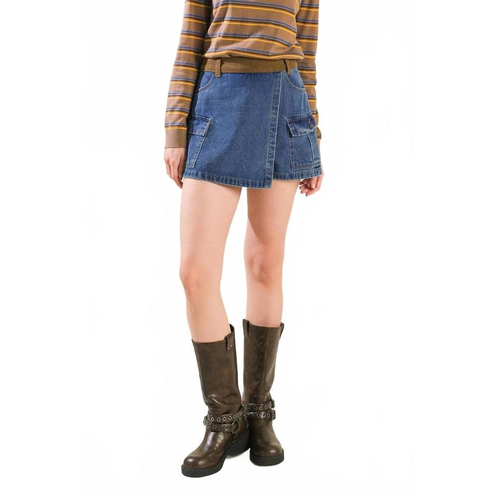 NEW FLYING TOMATO washed denim short in denim blue